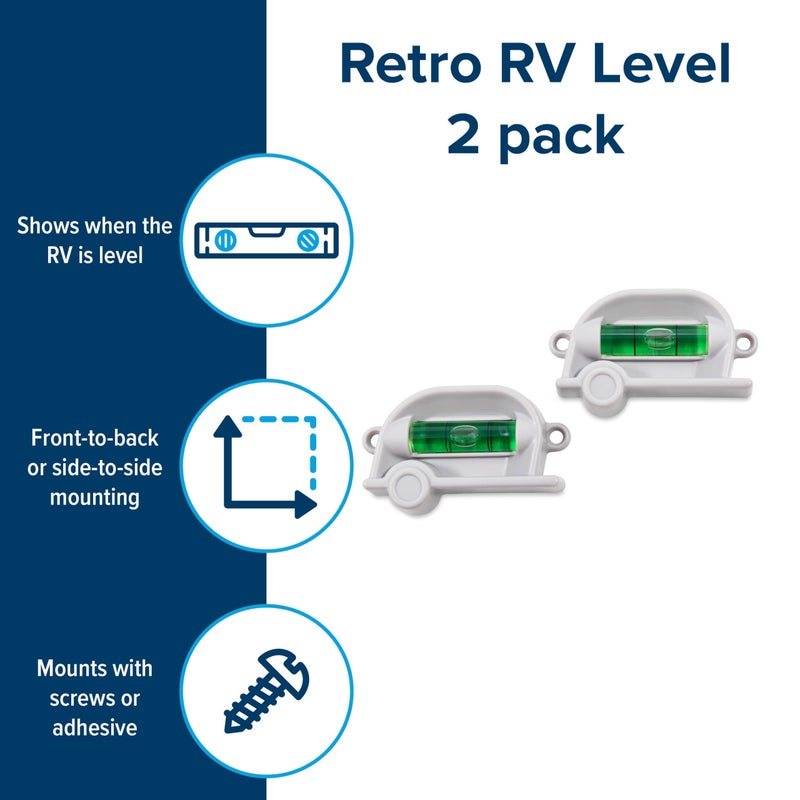 Camco Retro RV Level 2 Pack - Provides Front-to-Back or Side-to-Side Leveling & Can be Installed with Screw or Foam Tape - Features Fun Retro RV Design - Includes (2) Levels & Foam Tape (25520) - Image 2